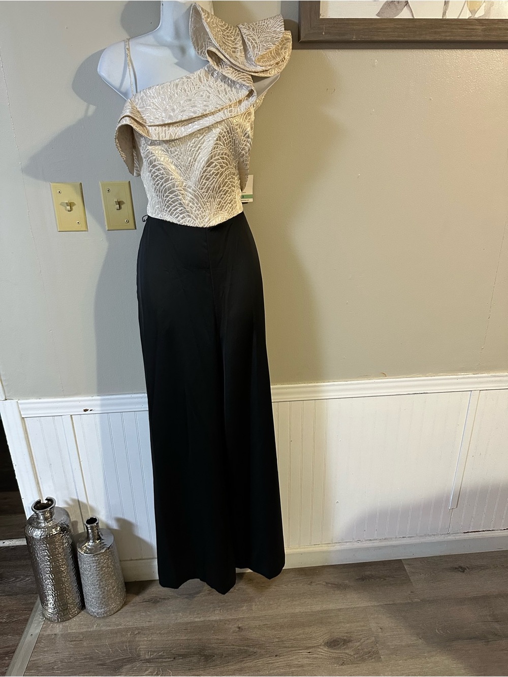 Taylor Two-Tone One-Shoulder Jumpsuit in Cream & Black